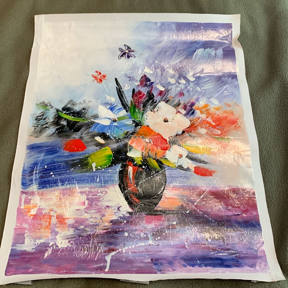 Vibrant flowers in vase original oil painting. Approximately 14” x 17 3/4”.